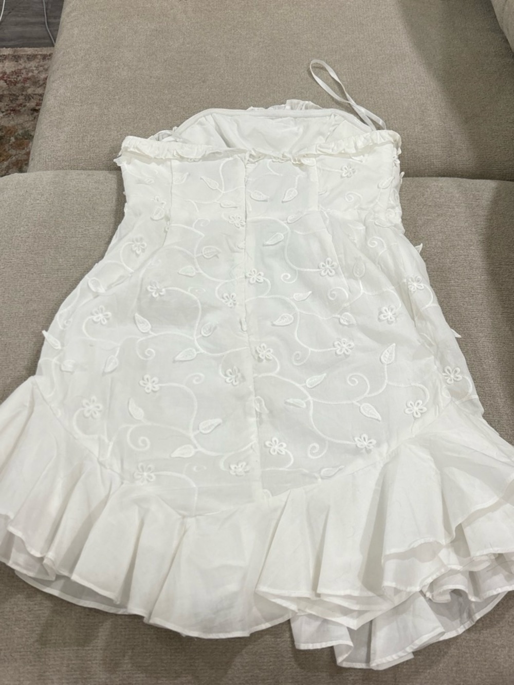 White Embroidered Ruffle Mini Dress - Picture 3 of 4